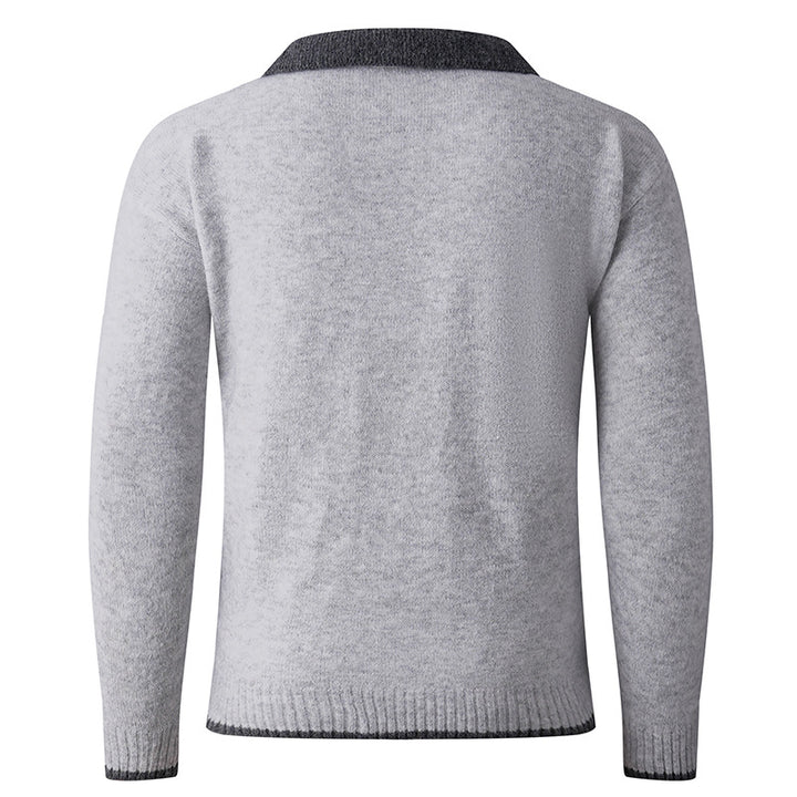 Herren V-Ausschnitt Pullover mit hochwertiger Textur und kontrastierendem Kragen Echoarchiv