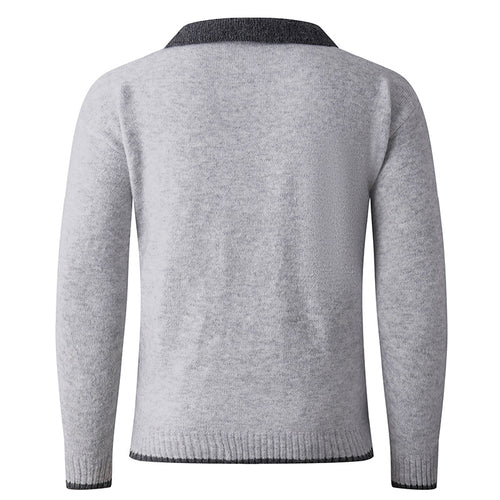 Herren V-Ausschnitt Pullover mit hochwertiger Textur und kontrastierendem Kragen Echoarchiv
