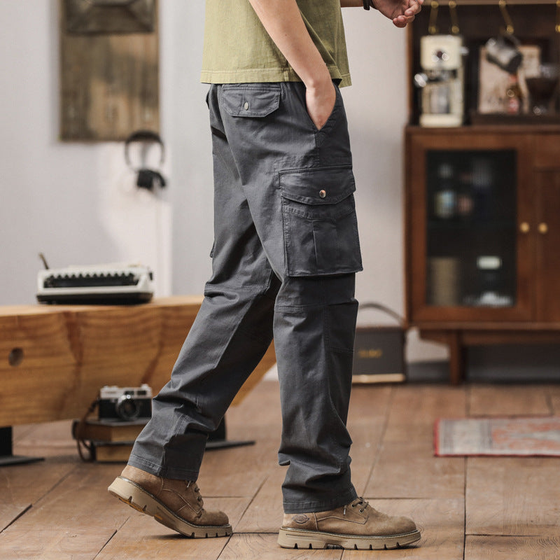 Herren Gerade geschnittene Canvas-Cargohose mit Klapp-Utility-Taschen und Kordelbund Echo Archiv