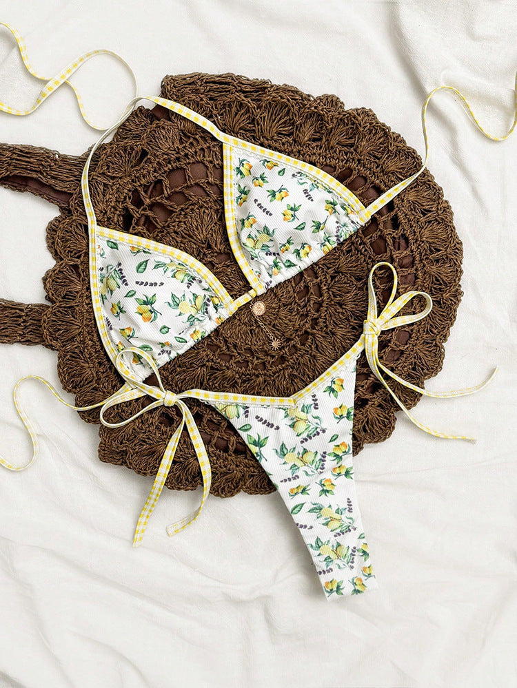 Damen Triangel-Bikini mit floralen Mustern und verstellbaren Bändern Echo Archiv