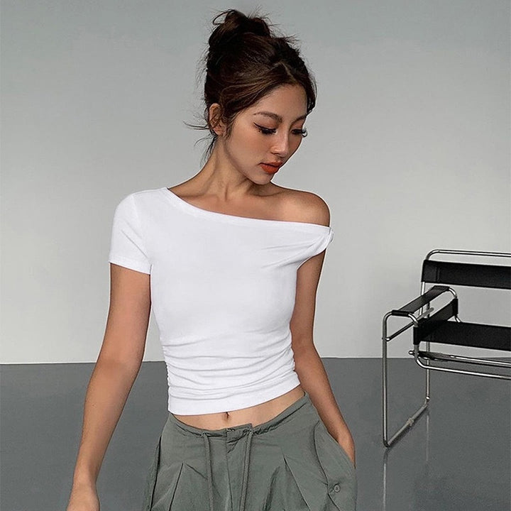 Damen Off-Shoulder Crop-Top mit seitlichem Knoten Echo Archiv