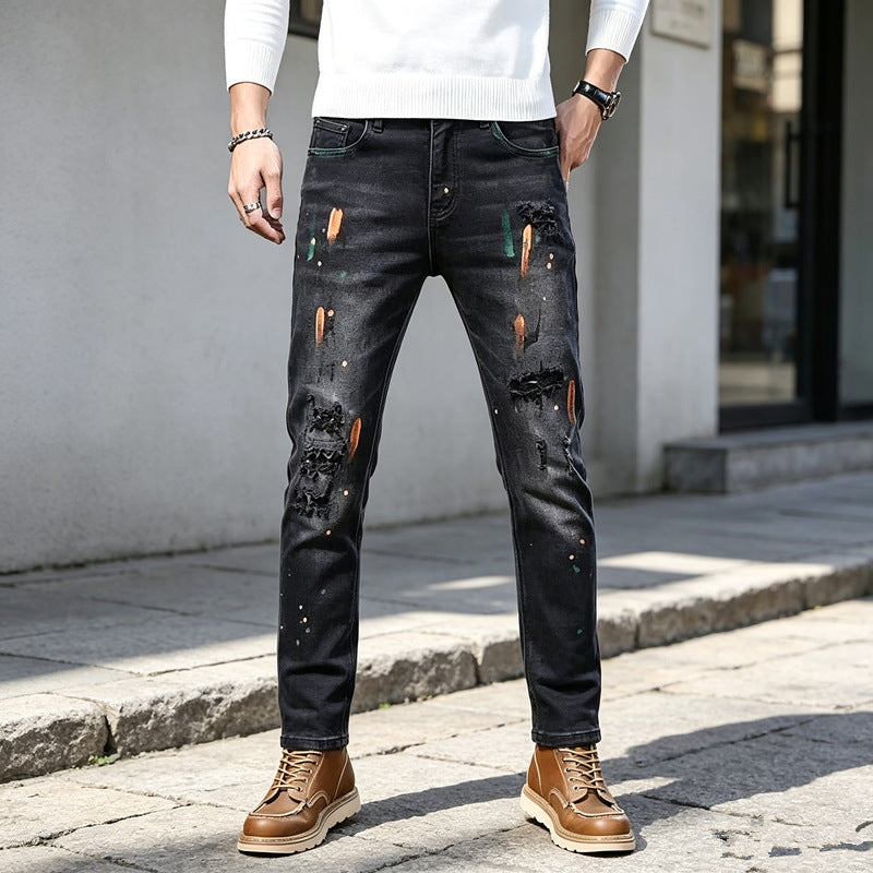 Herren Modische Ripped Jeans mit Farbdetails Echoarchiv