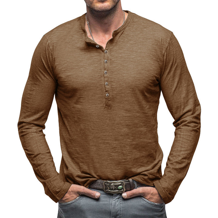 Herren Langarm-Henley-Shirt mit eleganter Knopfleiste und strukturiertem Stoff Echoarchiv