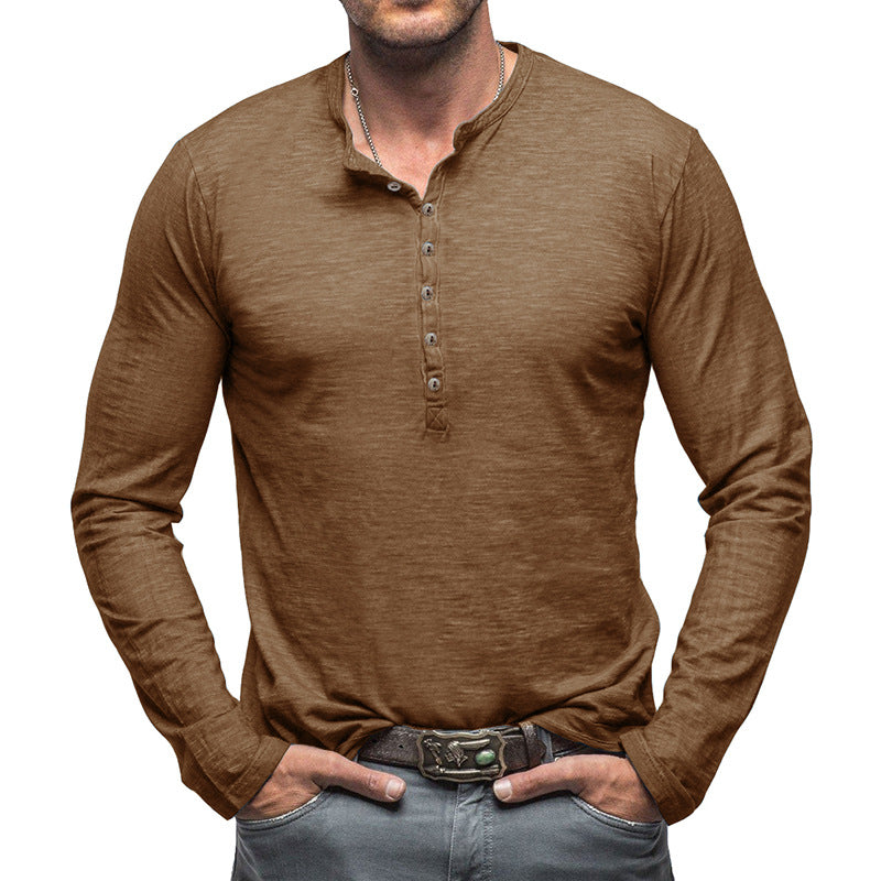 Herren Langarm-Henley-Shirt mit antikem Knopfdetail Echoarchiv