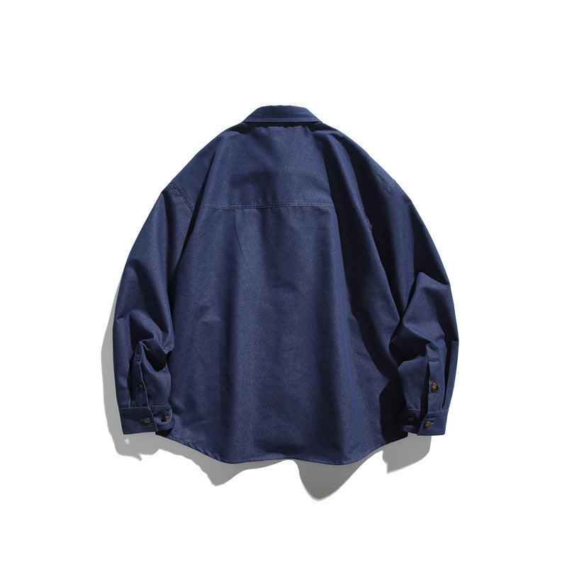 Unisex Oversize-Hemdjacke aus robuster Baumwollmischung mit kontrastierender Kunstleder-Brusttasche Echoarchiv