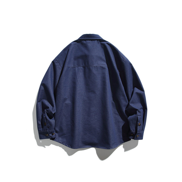 Unisex Oversize-Hemdjacke aus robuster Baumwollmischung mit kontrastierender Kunstleder-Brusttasche Echoarchiv