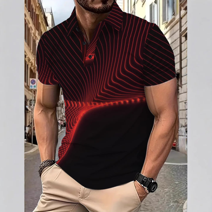 Herren Poloshirt mit dynamischem Wellenmuster und atmungsaktiven Eigenschaften Echoarchiv