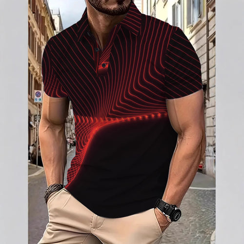 Herren Poloshirt mit dynamischem Wellenmuster und atmungsaktiven Eigenschaften Echoarchiv