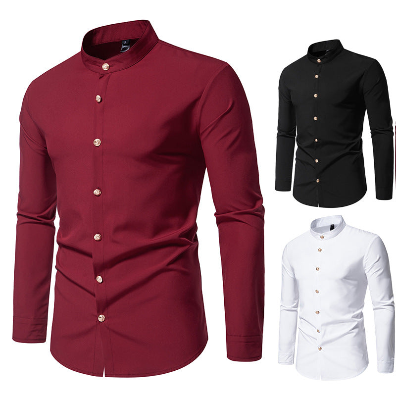 Herren Langarmhemd mit modernem Stehkragen und eleganten Knopfdetails Echoarchiv