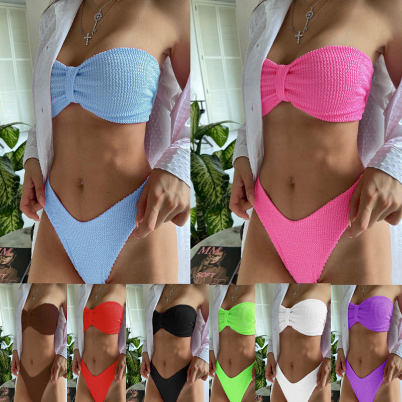 Damen Bandeau-Bikini mit strukturiertem Oberteil und hochgeschnittenem Höschen Echo Archiv