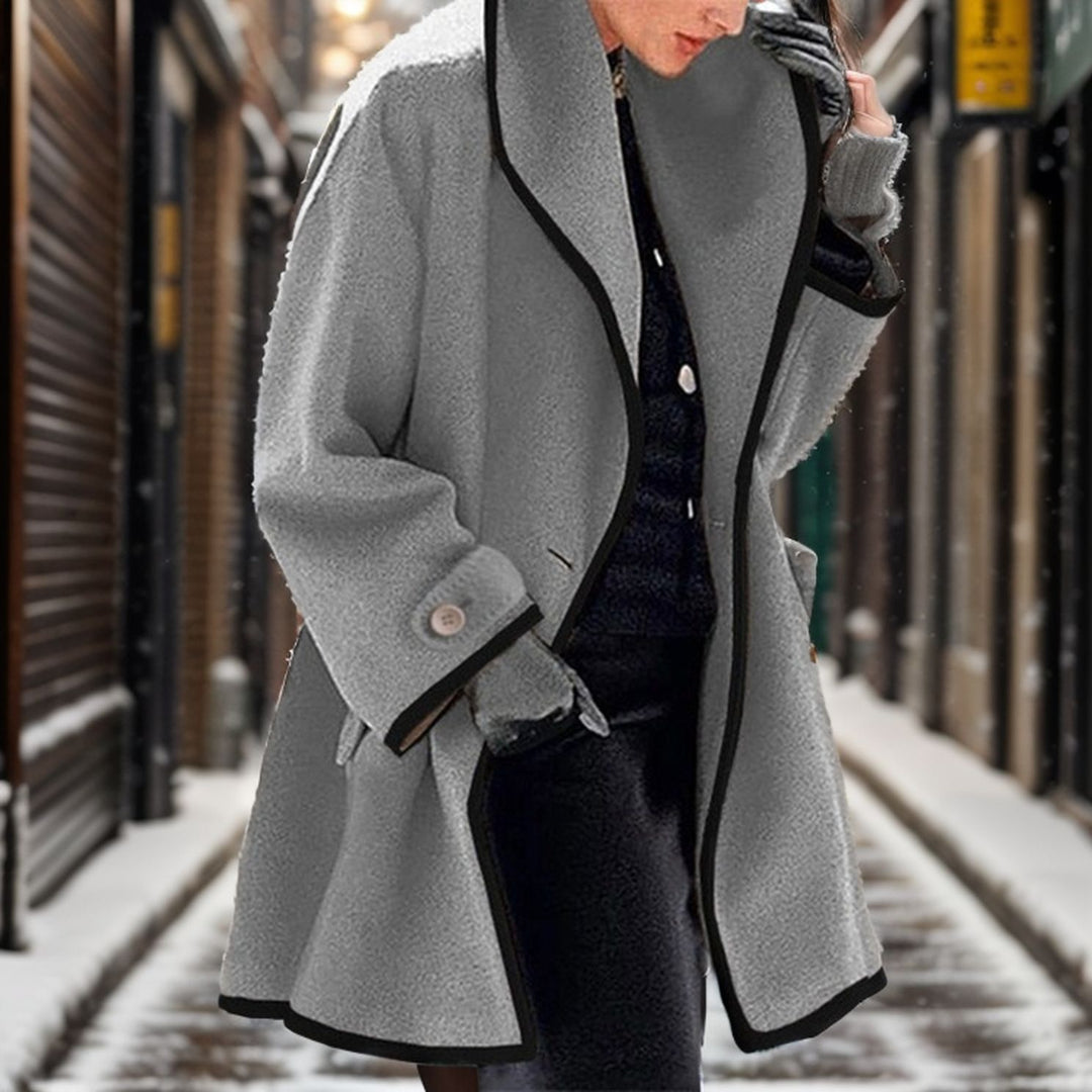 Damen nan oversize Bouclé Wollmix Mantel mit kontrastpaspeln und umgeschlagenem Kragen Echo Archiv