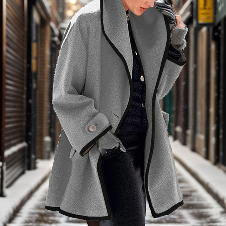Damen nan oversize Bouclé Wollmix Mantel mit kontrastpaspeln und umgeschlagenem Kragen Echo Archiv