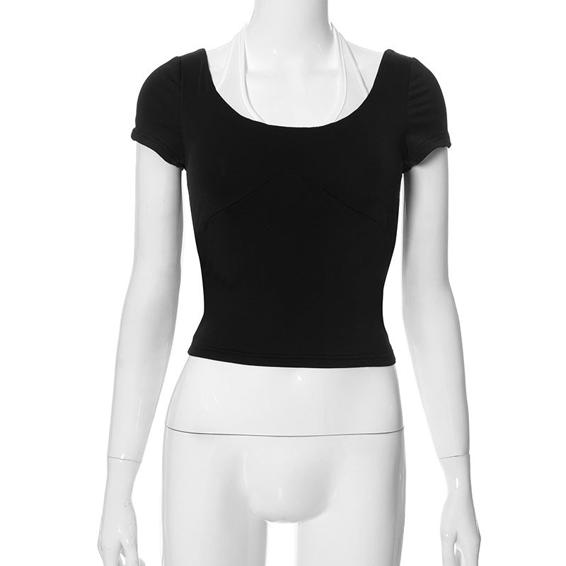 Damen cropped T-Shirt mit Schulterakzenten und figurbetontem Schnitt Echo Archiv