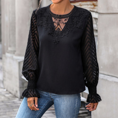 Damen Elegante Bluse mit Spitzenärmel Echo Archiv