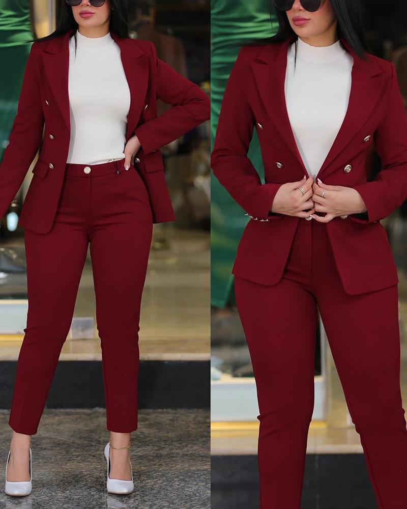 Damen Elegantes Anzug-Set mit tailliertem Blazer und schmalen Hosen Echoarchiv