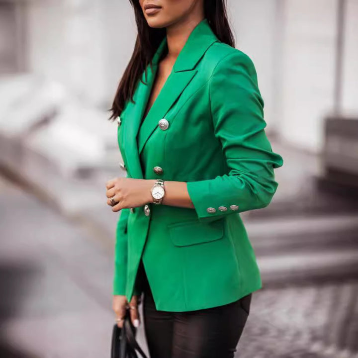 Damen nan Doppelreihiger Blazer mit Reverskragen, Strukturierter Passform und Zierknöpfen Echo Archiv