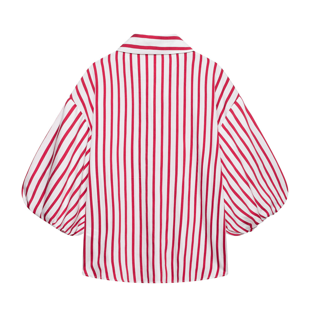 Damen Gestreifte Oversize-Bluse mit Ballonärmeln Echoarchiv