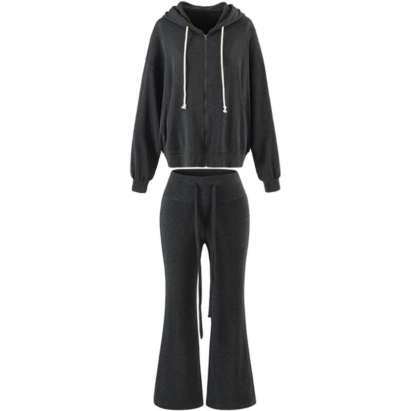 Damen Zweiteiliges Lounge-Set mit Zip-Hoodie und ausgestellten Jogginghosen Echoarchiv