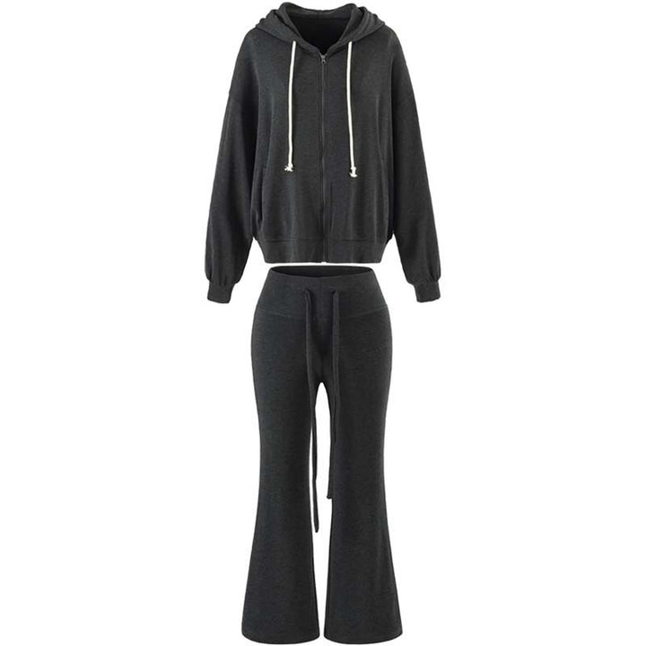 Damen Zweiteiliges Lounge-Set mit Zip-Hoodie und ausgestellten Jogginghosen Echoarchiv