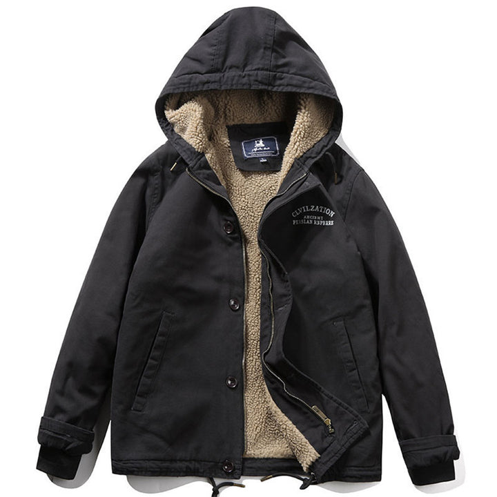 Herren Kapuzenjacke im Vintage-Worker-Stil mit Sherpa‑Futter – Taviero