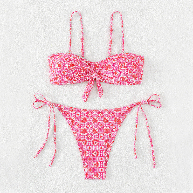 Damen Bandeau-Bikini mit dekorativem Knoten und verspielten Bindebändern Echo Archiv