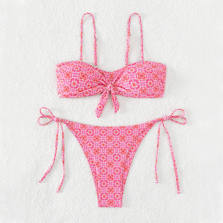 Damen Bandeau-Bikini mit dekorativem Knoten und verspielten Bindebändern Echo Archiv