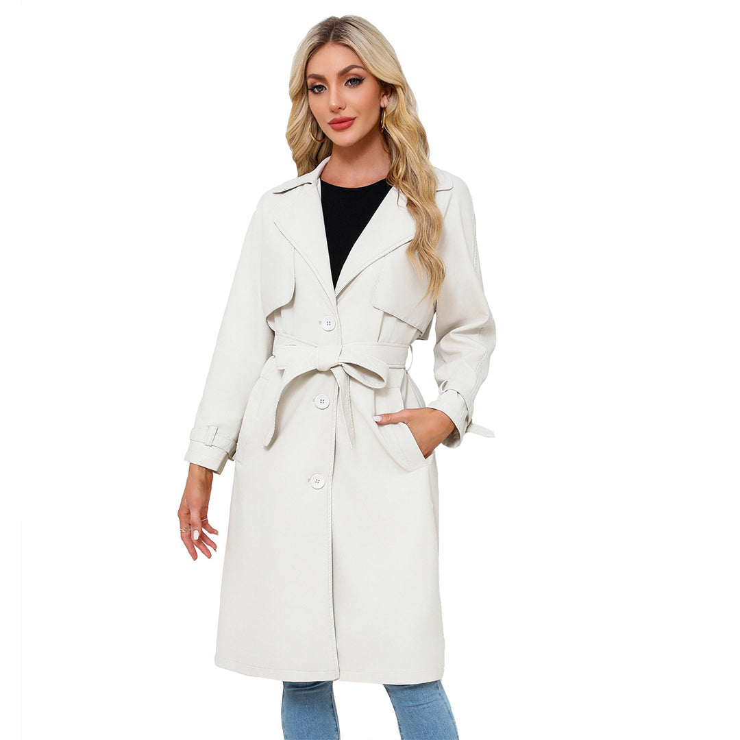 Damen nan langer taillierter Kunstleder-Trenchcoat mit Bindegürtel Echo Archiv