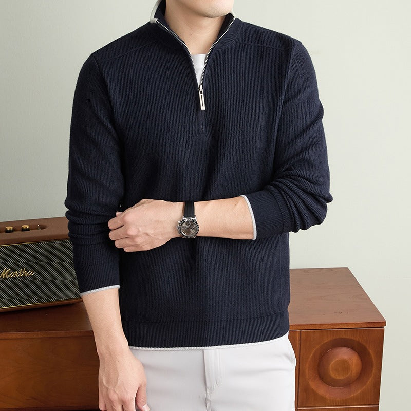 Herren Halbzip-Strickpullover mit Strukturstrick und kontrastiertem Stehkragen Echo Archiv