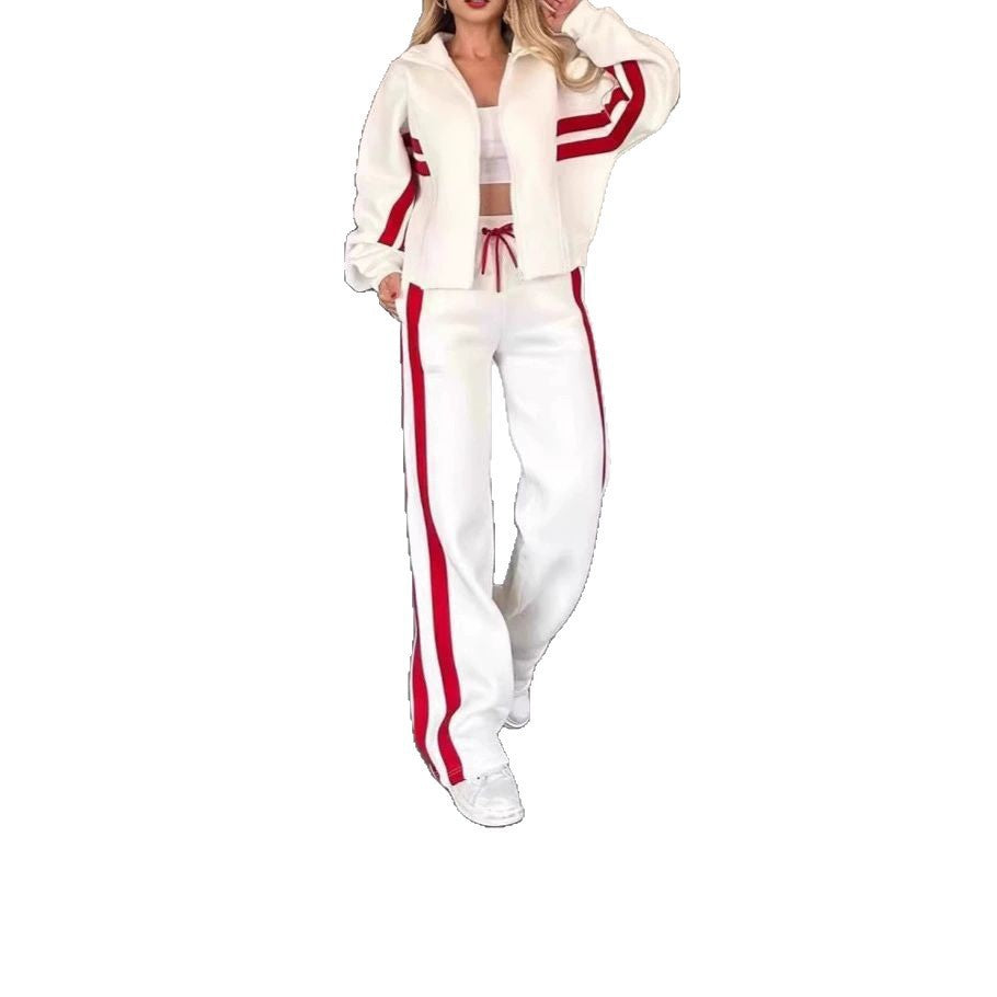 Damen nan athletisches Zweiteiler-Set aus French Terry mit Reißverschluss Cropped Jacke und weitem Highwaist Jogger Echo Archiv