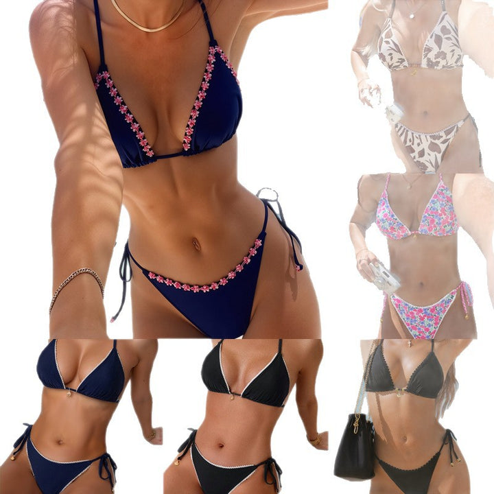 Damen Triangel-Bikini mit dekorativen Trägern und goldenen Akzenten Echo Archiv