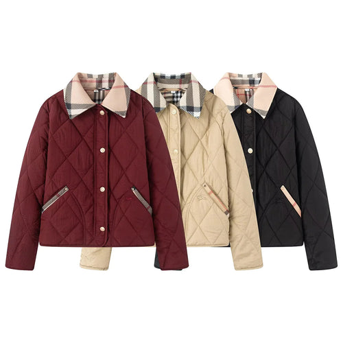 Damen nan gesteppte Kurzjacke mit Karokragen und paspelierten Eingrifftaschen Echo Archiv
