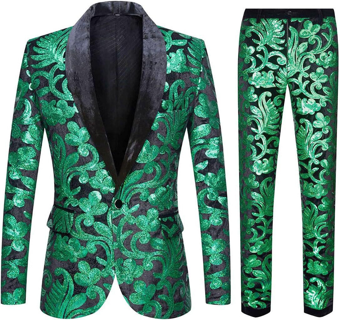 Herren elegantes Samtanzug mit glänzendem Paillettenmuster Echoarchiv