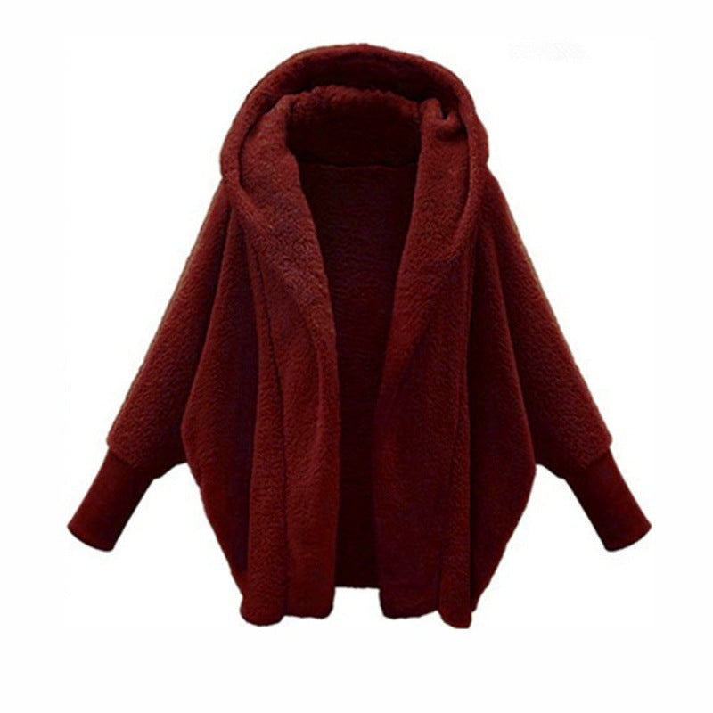 Damen Kuscheliger Oversize-Kapuzencardigan aus Teddyfleece mit Fledermausärmeln Echo Archiv