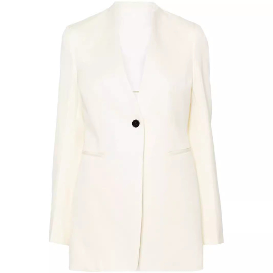 Damen Elegantes Einreihiges Longblazer-Set mit weiter Palazzo-Hose Echoarchiv