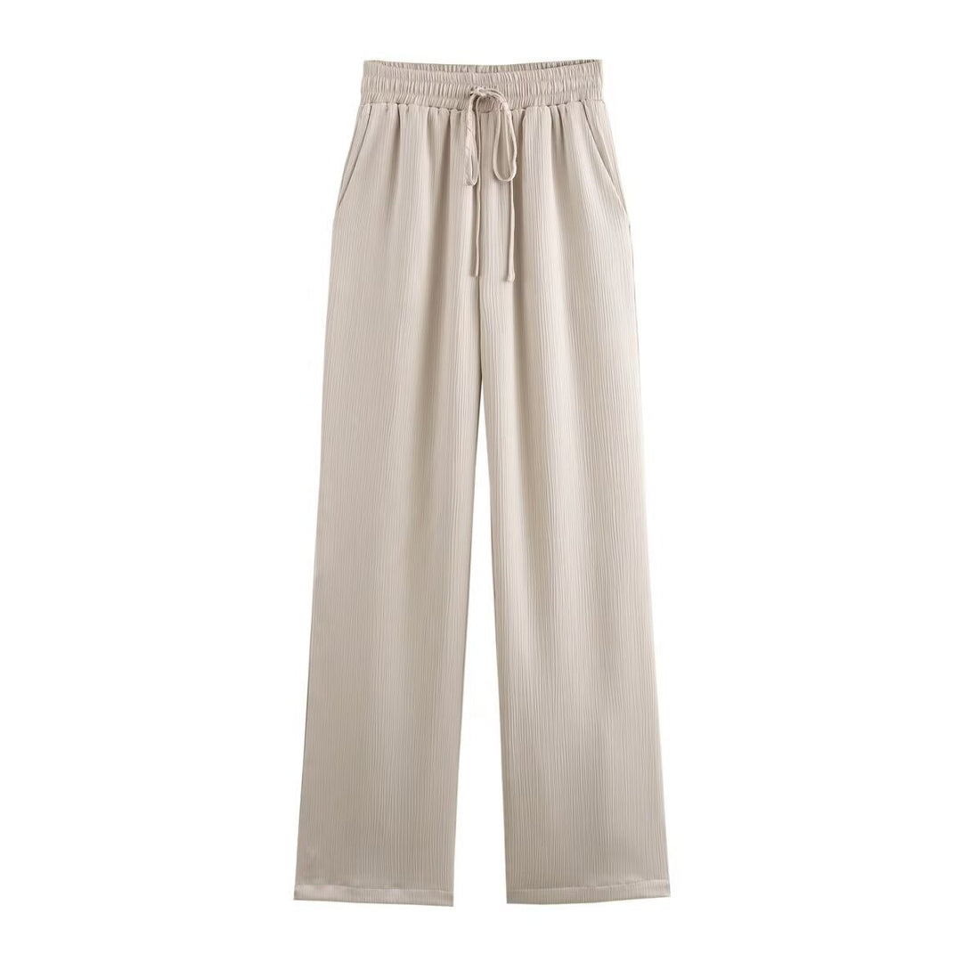 Damen plissierte Highwaist Palazzo-Hose mit elastischem Bund, Kordelzug und Seitentaschen – Avélisse
