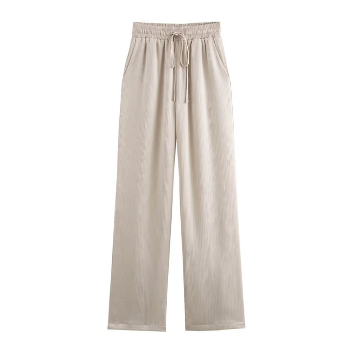 Damen plissierte Highwaist Palazzo-Hose mit elastischem Bund, Kordelzug und Seitentaschen – Avélisse