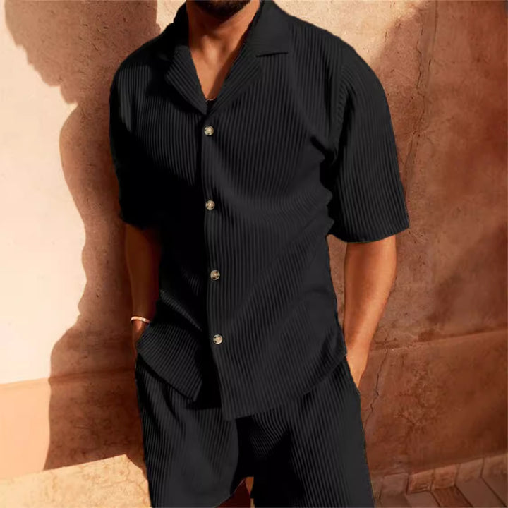 Herren kurzärmliges Hemd- und Shorts-Set mit strukturiertem Design Echoarchiv