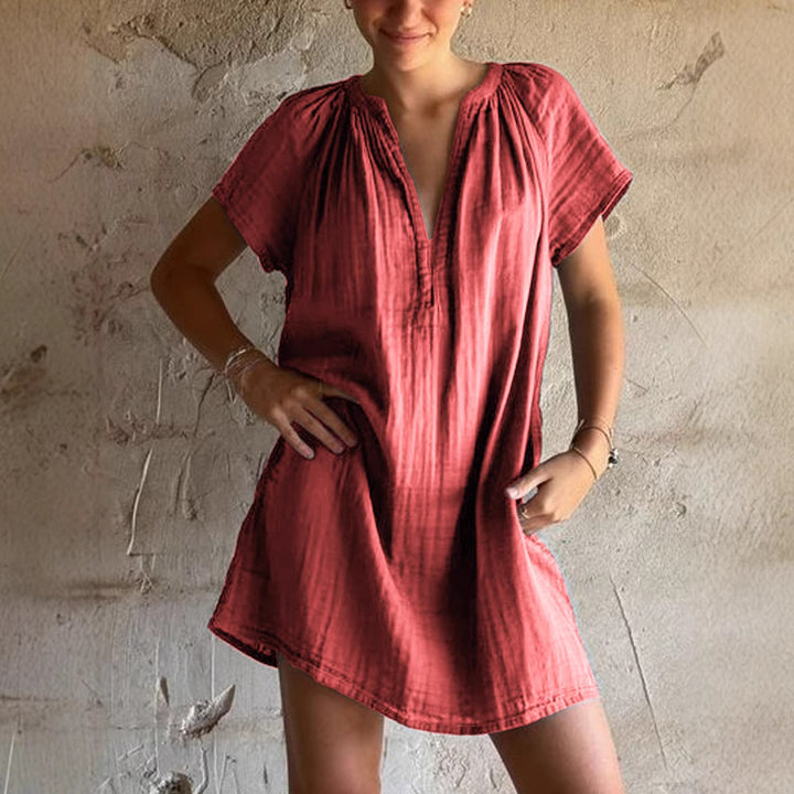 Damen lässiges Tunika-Kleid mit tiefem V-Ausschnitt und Raffung Echo Archiv