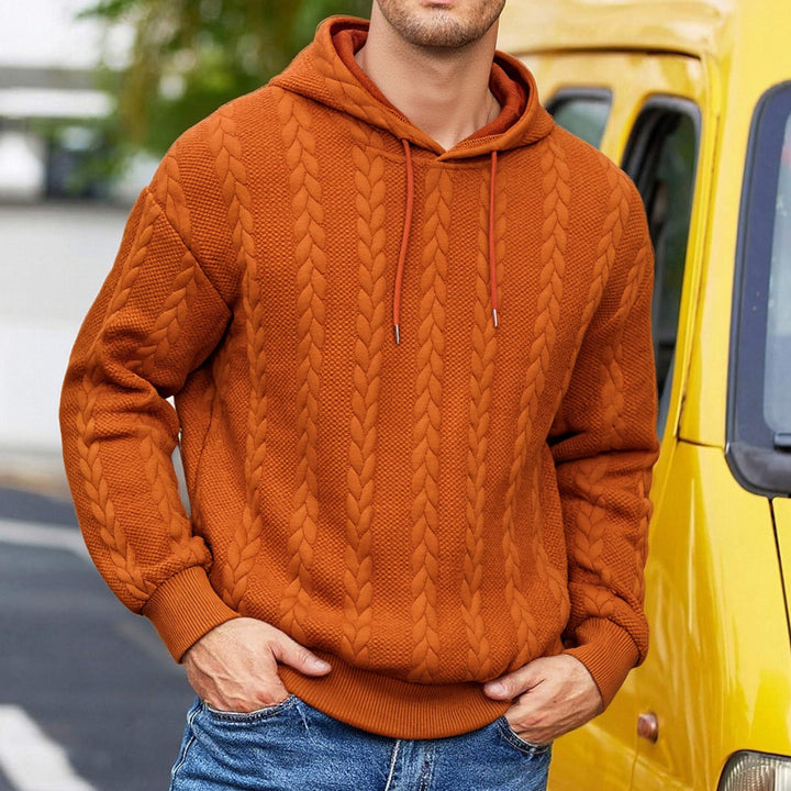 Herren Kapuzenpullover mit erhabenem Flechtrelief und weichem Innenfutter – Cavarno