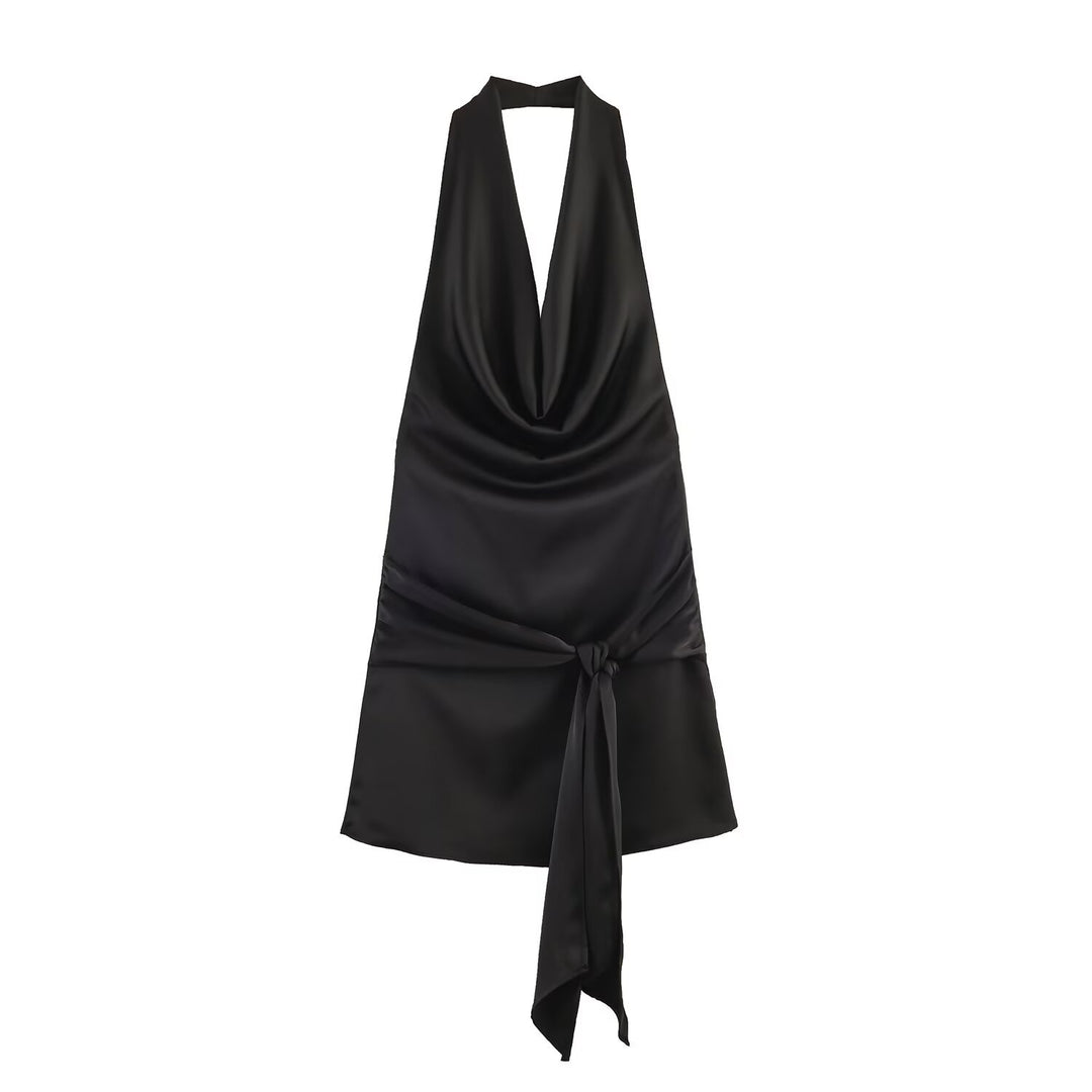 Damen Haltertop mit elegantem Wickelverschluss und fließendem Satinfinish Echo Archiv