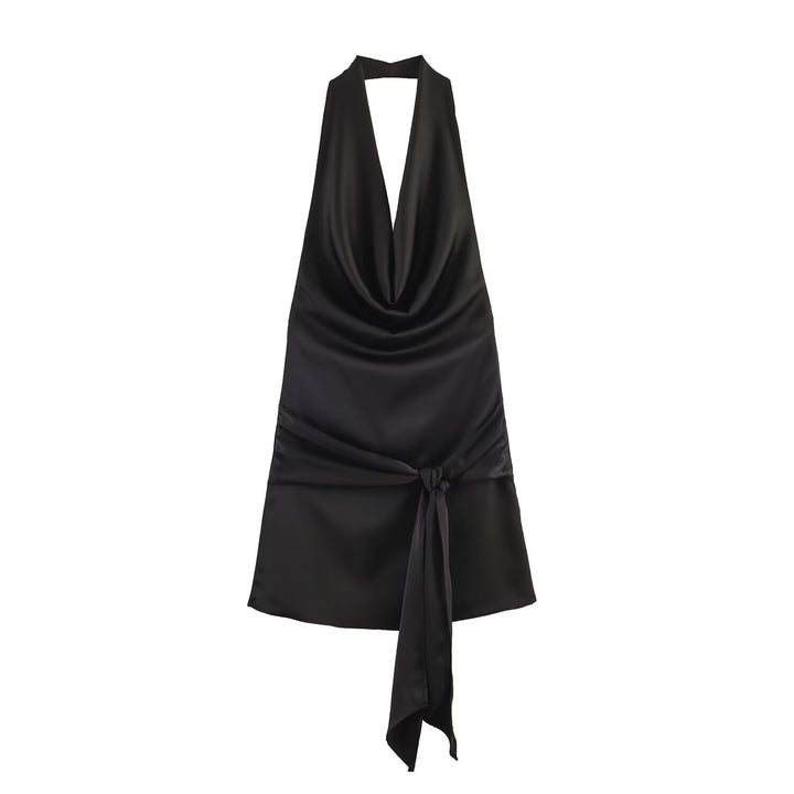 Damen Haltertop mit elegantem Wickelverschluss und fließendem Satinfinish Echo Archiv