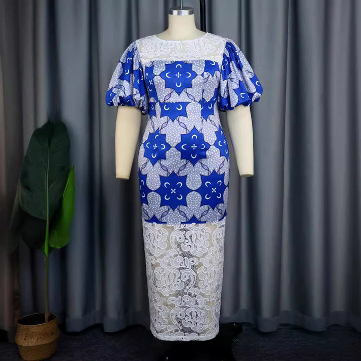 Damen Elegantes Midi-Langarmkleid mit floralem Muster und Puffärmeln Echo Archiv