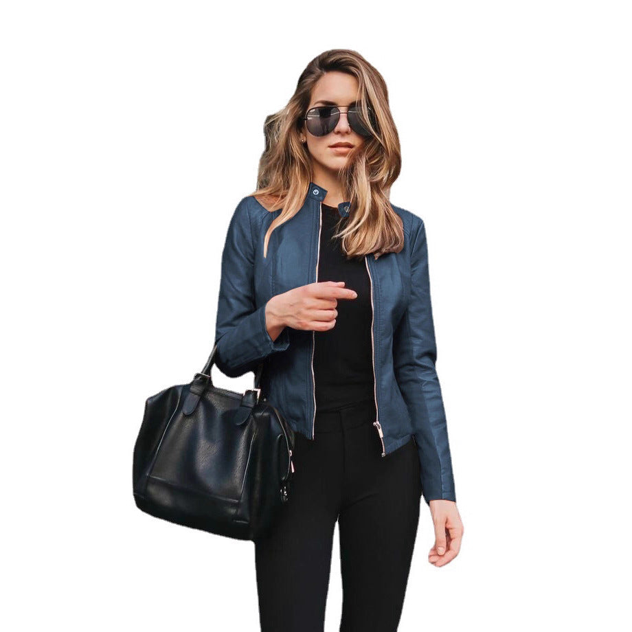 Damen nan taillierte Lederjacke mit Stehkragen und verdecktem Reißverschluss Echo Archiv