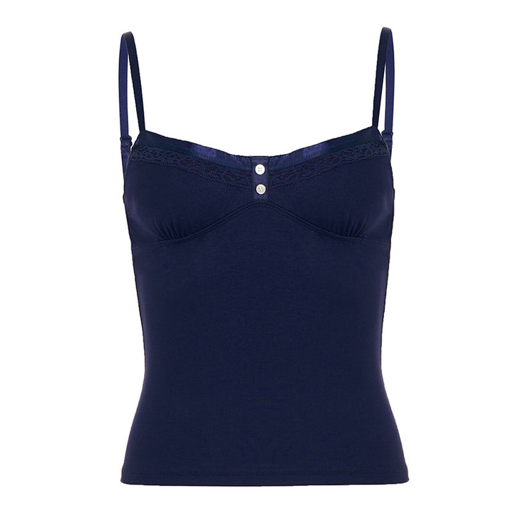 Damen Feinripp Spaghetti-Top mit Spitzen-Detail Echo Archiv