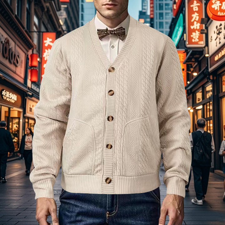 Herren Strickjacke mit modernem Wabenmuster und praktischen Taschen Echoarchiv