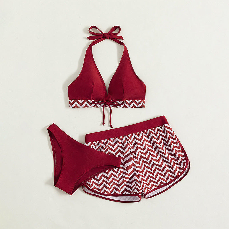 Damen Sportliches Bikini-Set mit hochgeschlossenem Oberteil und lässigen Shorts Echo Archiv