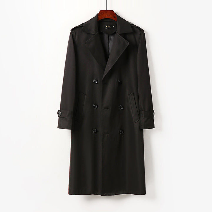 Herren Doppelreihiger Trenchcoat mit Schulterklappen, langer Silhouette und klassischem Revers Echoarchiv