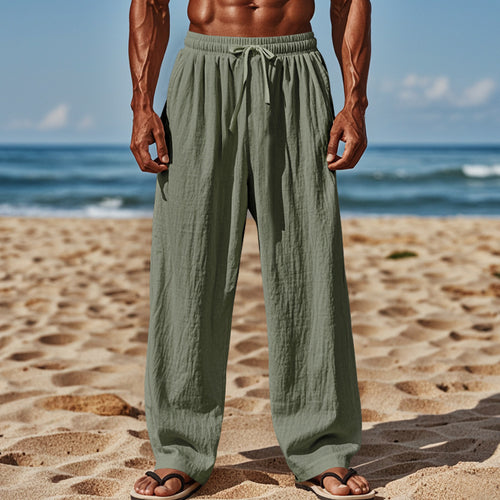 Herren lässige Strandhose mit elastischem Bund und seitlichen Eingrifftaschen Echoarchiv