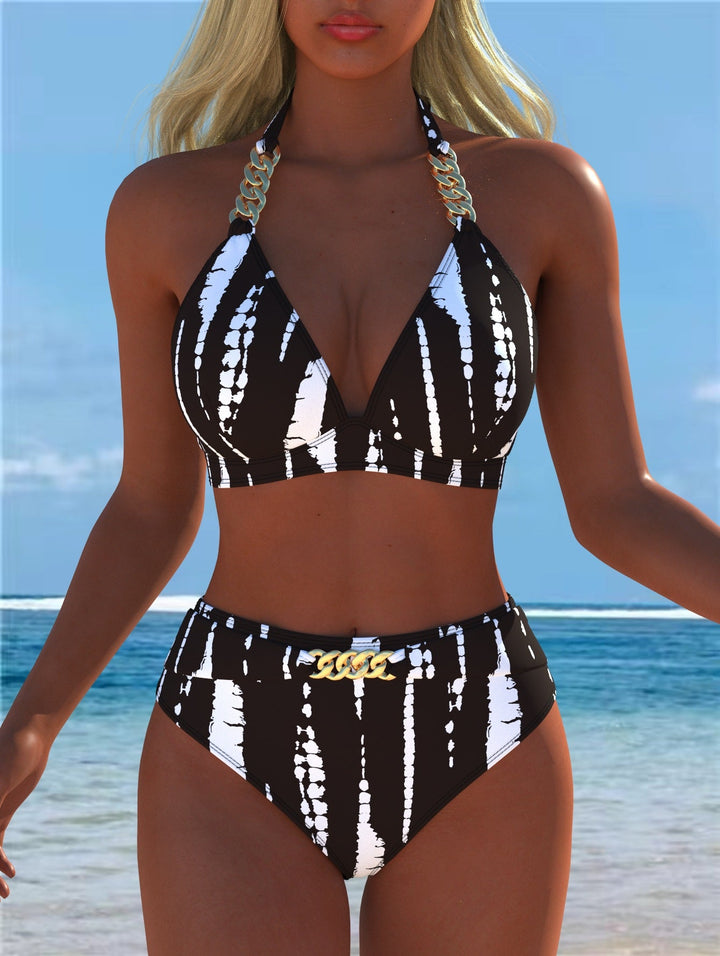 Damen Bikini mit luxuriösem Marmormuster und edlen Details Echoarchiv