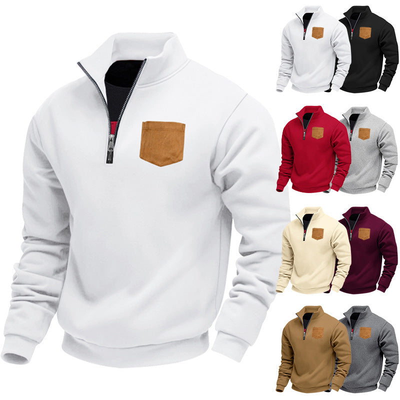 Herren eleganter Sweatpullover mit halbem Reißverschluss und praktischer Brusttasche Echoarchiv
